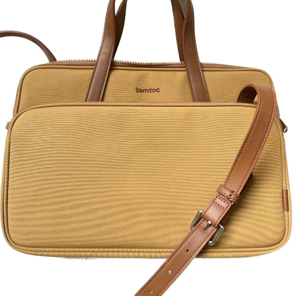 Tomtoc Women's Mustard Yellow Laptop Bag with Tan Accents